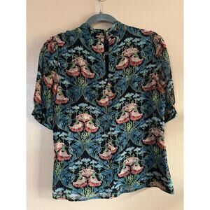 Meadow Rue Anthropologie Art Nouveau Metallic Floral Top US 4 EUC Boho